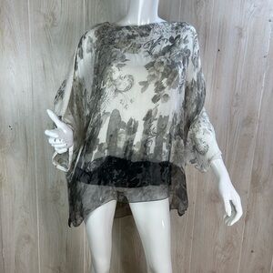 100% silk blouse Asymmetrical floral made in Italy Romantic art to wear